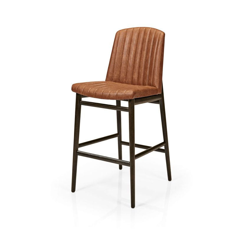 σκαμπό μπαρ με δερμάτινη καφέ πλάτη