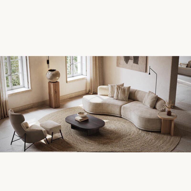 καμπυλωτός γωνιακός καναπές